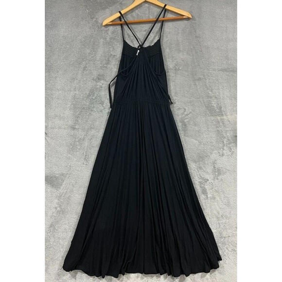 GAP Midi Maxi Black Halter Dress Smocked Lightweight Stretchy Tie Back Sz XS - Picture 10 of 11